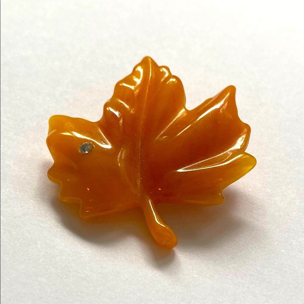 Avon Orange Leaf Brooch with Silver Accent